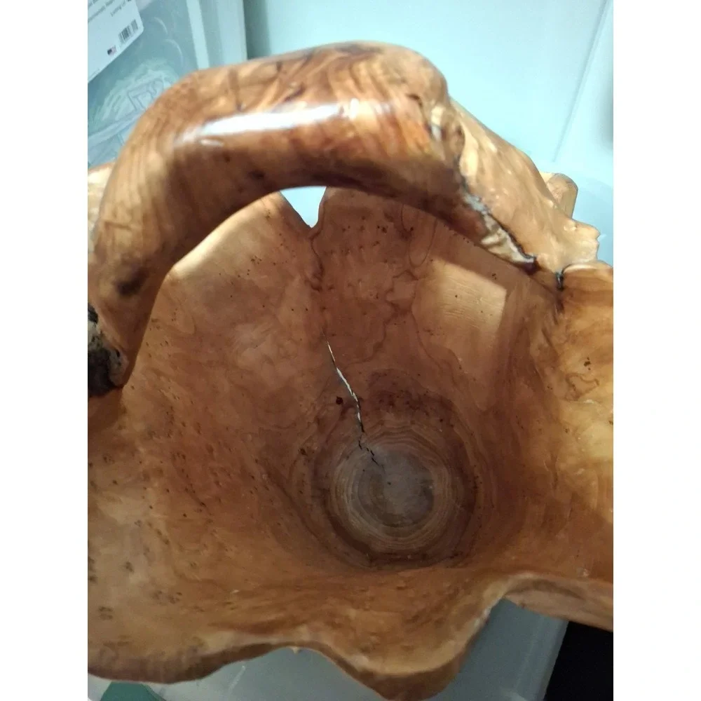 Hand Carved Burl Root Wood Vintage Large Basket 9